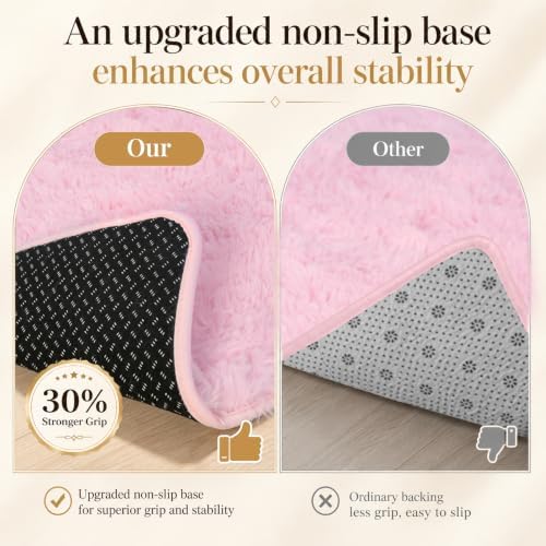 PLHXFR 9x12 Area Rugs Living Room: Fluffy Bedroom Rug Shag Carpet Pink