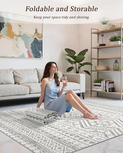 Miukiki 6x9 Area Rug Washable Non Slip Rug for Living Room Grey