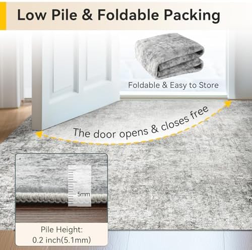 RELEANY Washable Round 4ft Area Rug for Living Room Gray White