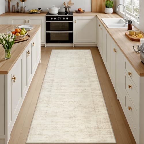 2x14 Hallway Washable Runner Rug: Kitchen Carpet Retro Beige