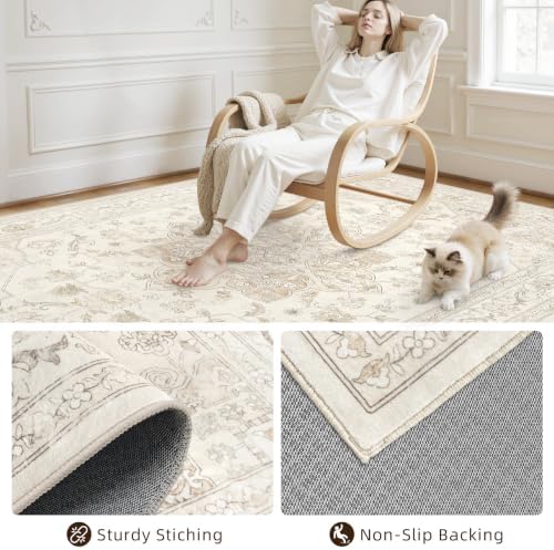 6x9 Area Rugs Living Room: Bedroom Washable Carpet Beige White
