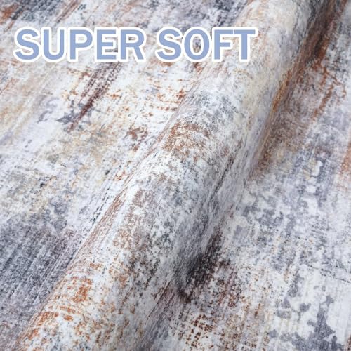 IOHOUZE Abstract Runner Rug 2x7 Ft Washable Runners for Hallways, Non Slip Kitchen Runner Printed Faux Wool Entryway Runners Indoor, Modern Abstract Floor Carpet for Hall Kitchen Bedroom, Orange Grey