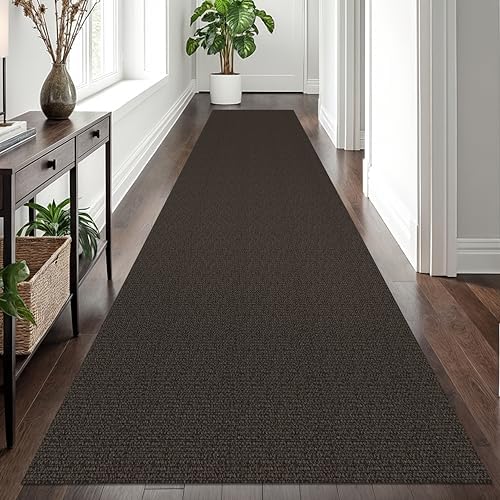 EARTHALL Washable Runner Rug, Non Slip Hall Runner, 3x12 Ft, Taupe/Coffee