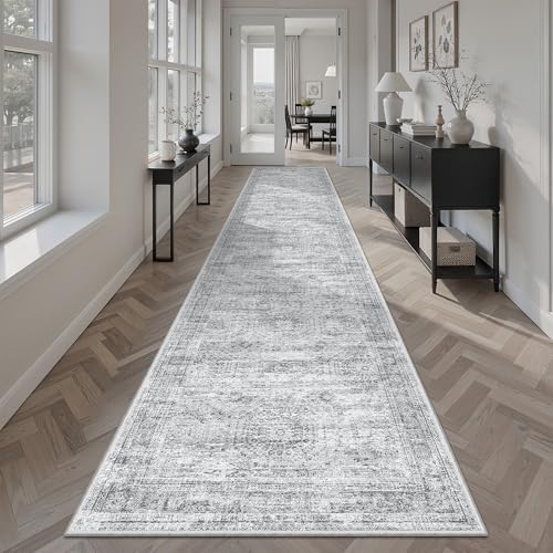 Soalmost Runner Rug 2x10 Washable Non-Slip Hallway Kitchen Runners Grey