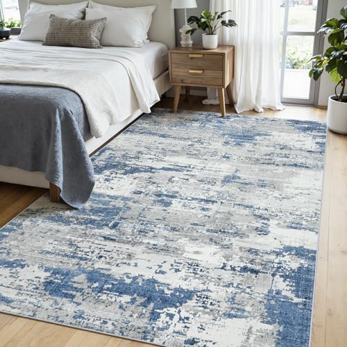 6x9 Area Rugs for Living Room Large Washable Abstract Rug Grey/Blue
