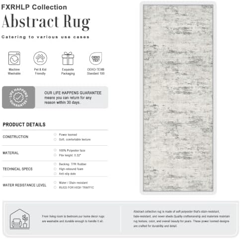 3x8 Washable Runner Rug：Modern Abstract Kitchen Soft Carpet Gray
