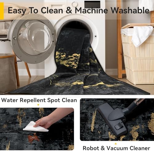 RELEANY Washable Square 10' x10' Area Rug for Living Room Black Gold