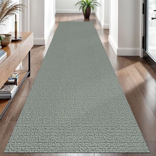 EARTHALL Washable Runner Rug, Non Slip Hallway Runner, 3x10 Ft, Green/Grey