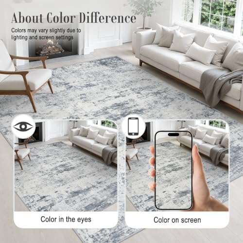 3x10 Washable Runner Rug：Modern Abstract Soft Carpet Blue Grey