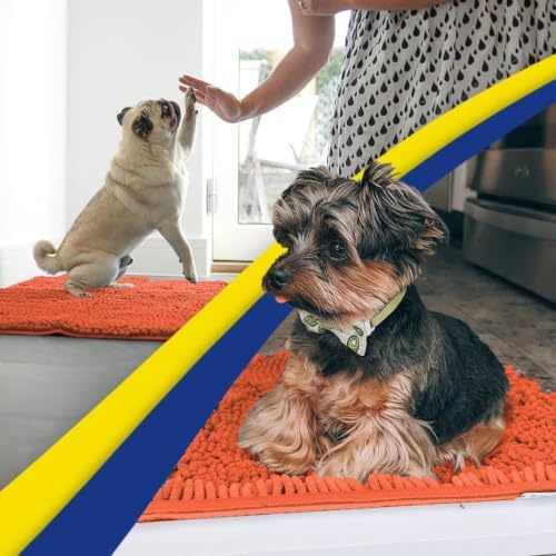 Muddy Mat® | Super Water Absorbent Door Mat Indoor, Microfiber Quick Dry Chenille Entryway Rug, Slip Resistant Front Door Mat, Indoor Mats for Entryway, Machine Washable Pet Rug, Coral 24" x 44"