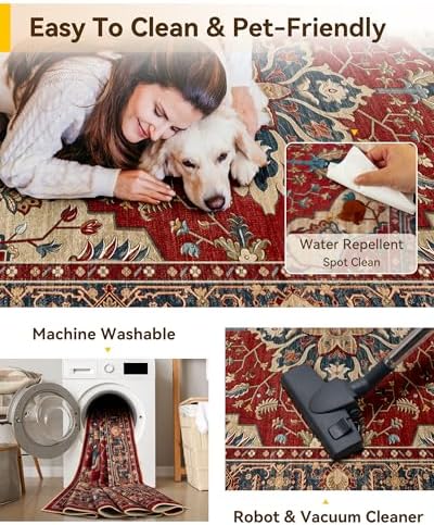 RELEANY Washable Area Rug, 6'x9', Red/Blue