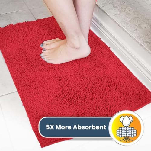 Muddy Mat® | Super Water Absorbent Door Mat Indoor, Microfiber Quick Dry Chenille Entryway Rug, Slip Resistant Front Door Mat, Indoor Mats for Entryway, Machine Washable Pet Rug, Red 20" x 30"