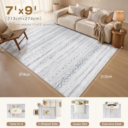 cotiled Boho 7x9 Area Rug for Living Room: Large Moroccan Washable Rug