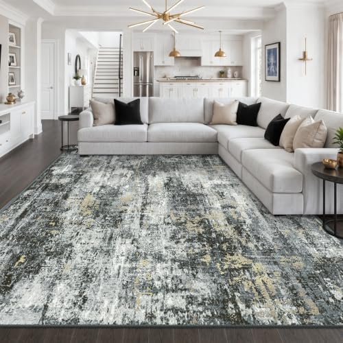 RELEANY Washable 5'x7' Abstract Area Rug for Living Room Black Gray Beige