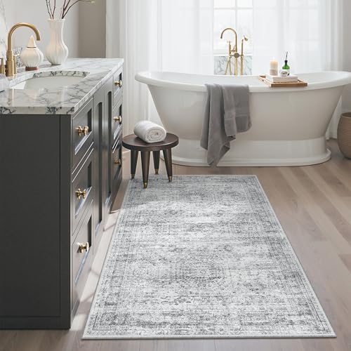 Soalmost 3x4 Rugs Non-Slip, Small Washable Kitchen Entryway Area Rug Grey