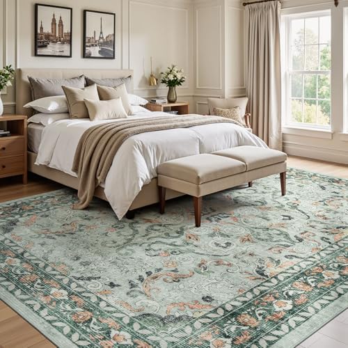5x7 Area Rugs for Living Room Bedroom, Washable Non-Slip Rug, Sage Green