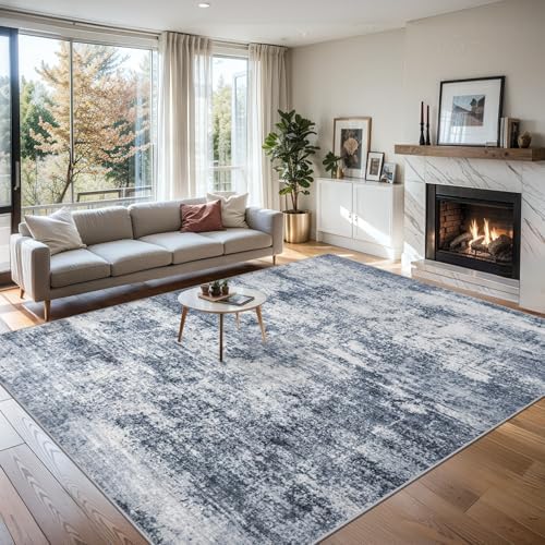 PLHXFR Area Rug Living Room: 5x7 Abstract Washable Carpet Grey Blue