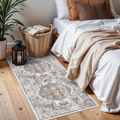 2x4 Washable Kitchen Runner Rug: Vintage Non-Slip Low Pile Entryway Area Rugs Thin Light Weight Carpet for Nursery Bedroom Soft Water Resisitant Floor Mat for Bathroom Laudry Room(2x4,Brick)