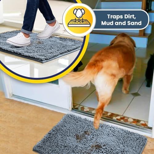 Muddy Mat® | Super Water Absorbent Door Mat Indoor, Microfiber Quick Dry Chenille Entryway Rug, Slip Resistant Front Door Mat, Indoor Mats for Entryway, Machine Washable Pet Rug, Baby Blue 5ft x 7ft