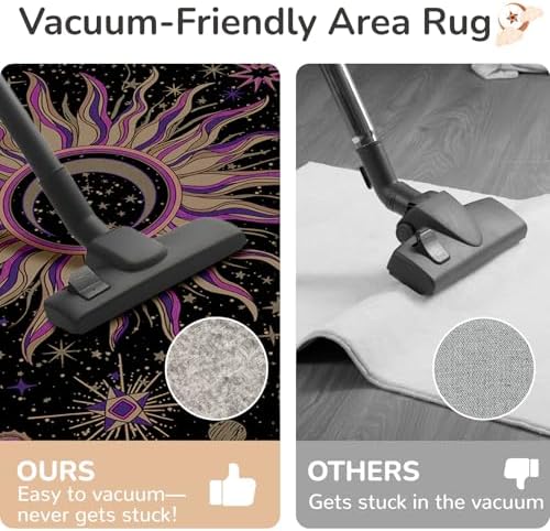 Vacuum-Friendly, 2x3 Washable Area Rug, Black Purple Beige