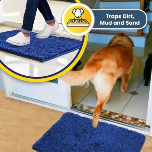 Muddy Mat® | Super Water Absorbent Door Mat Indoor, Microfiber Quick Dry Chenille Entryway Rug, Slip Resistant Front Door Mat, Indoor Mats for Entryway, Machine Washable Pet Rug, Periwinkle 19" x 30"