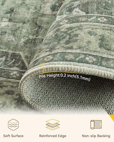 RELEANY Washable Area Rug, Runner 2'x9', Green/Dark Green/Gray