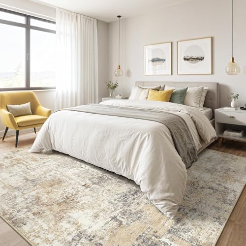 LOONGRUG 4x6 Area Rug Machine Washable Neutral Modern Abstract Rugs