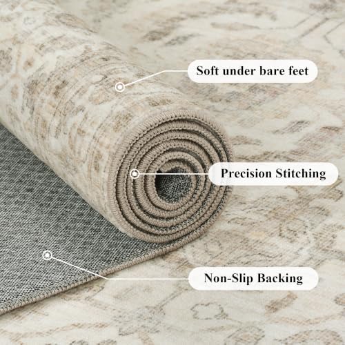 JOOJA 3x10 Neutral Beige Soft Low Pile Non Slip Machine Washable Runner Rug