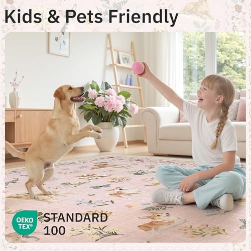 Soalmost Dog 6x9 Pink Area Rugs for Baby Girl Nursery, Washable Soft Rug