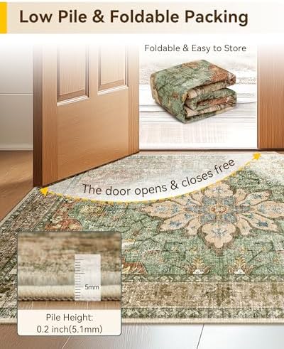 RELEANY Washable Area Rug, Runner 2'6"x10', Brick/Brown/Green
