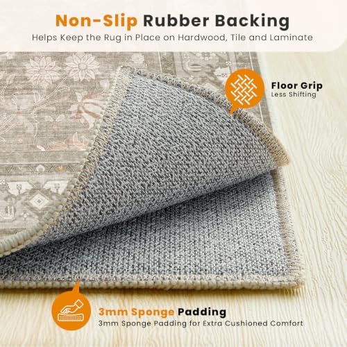 SameBed 5x7 Area Rug Living Room, Vintage Washable Carpet Vintage Brown
