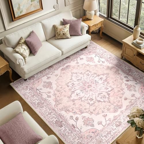RELEANY Washable Area Rug, Square 6'x6', Pink