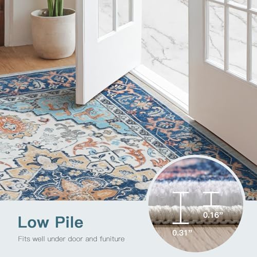 Lofus 5x7 Area Rugs for Living Room Bedroom, Soft Boho Carpet Floral Blue