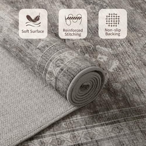 Rugxara 6ft Round Rug Washable Circle Area Rug for Living Room, Grey/Taupe