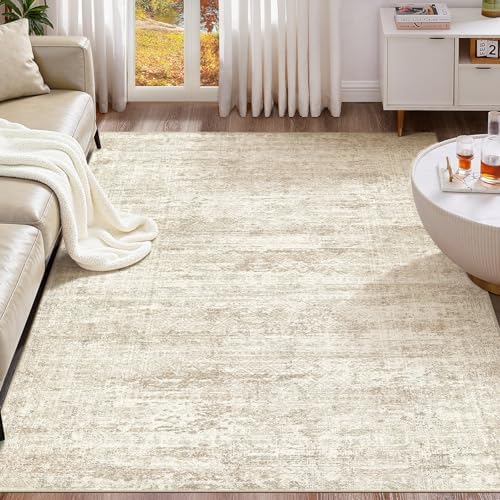 UERMEI 6x9 Area Rug Living Room Rugs - Washable Neutral Modern Abstract Soft Thin Rug Indoor Floor No Slip Rug Carpet for Bedroom Under Dining Table Home Office Decor - Beige/Brown