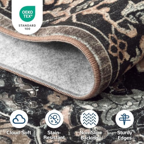 Lessymo Washable Area Rug 6x9 Living Room, Soft Bedroom Rugs Black Brown
