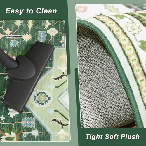 Macgace Washable Vintage Small Area Rug for Entryway, 2x3 Rugs Green White