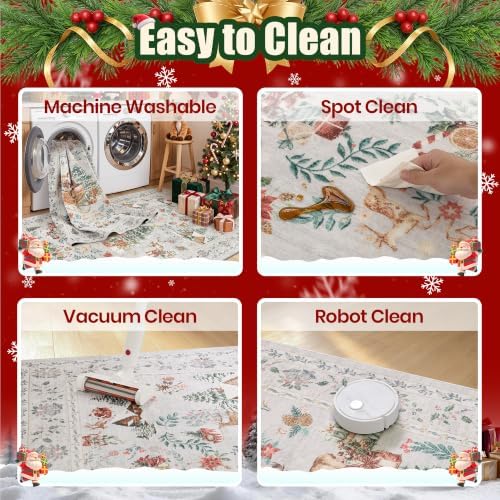 zesthome 3x5 Christmas Kitchen Rugs for Living Room, Grey Washable Area Rug