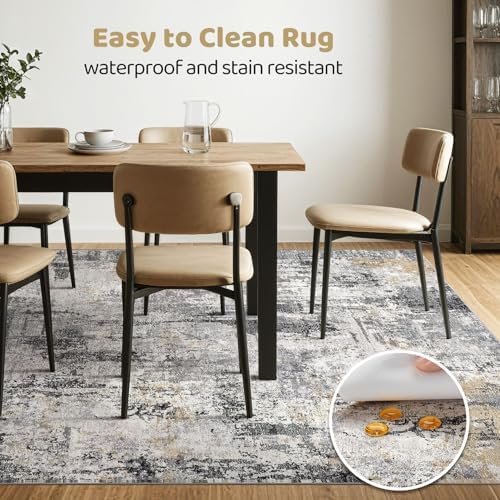 LOONGRUG 9x12 Area Rug Washable Large Neutral Modern Living Room Rugs