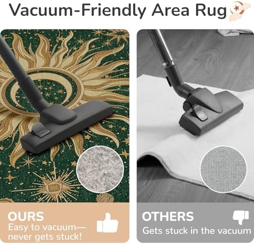 Vacuum-Friendly, 6x9 Washable Area Rug, Green Gold Yellow