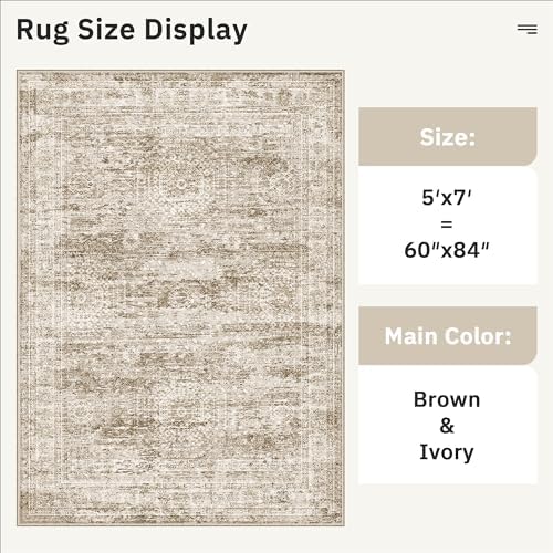 Soalmost 5x7 Area Rugs Brown Low Pile Washable Trendy Faded Style Rug