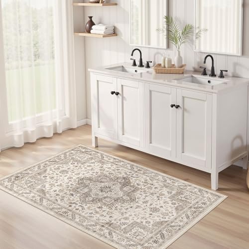 cotiled 3x5 Area Rug for Living Room, Washable, Traditional, Light Brown