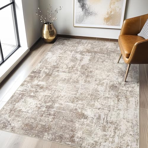 LOONGRUG 4x6 Area Rug Machine Washable Neutral Modern Rugs Brown Beige