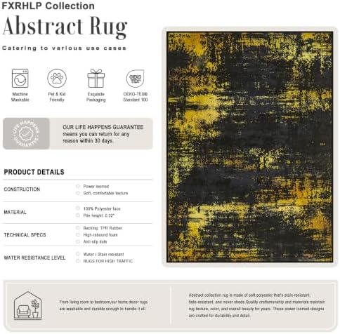 Area Rug Living Room: 3x5 Modern Washable Soft Carpet Black Gold