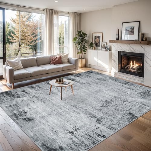 PLHXFR 10x12 Area Rug Living Room: Modern Abstract Washable Carpet Black