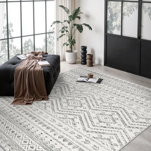 Miukiki 6x9 Area Rug Washable Non Slip Rug for Living Room Grey