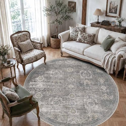 Rugxara 6ft Round Rug Washable Circle Area Rug for Living Room, Grey/Taupe