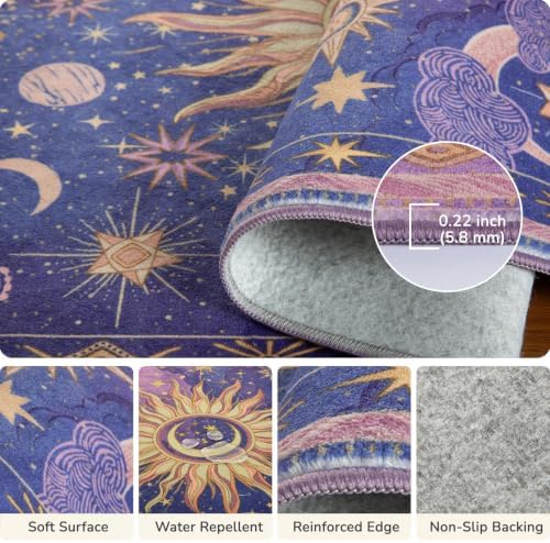 Vacuum-Friendly, 6x9 Washable Area Rug, Pink Purple Blue Gold