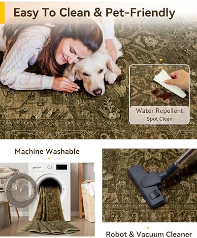 RELEANY Washable Area Rug, 5'x7', Brown/Dark Brown