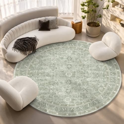OPPODREAM Vintage Light Green Area Rugs 8' Round, Rug for Living Room
